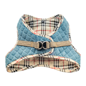 Step-In Denim Dog Harness - Beige Plaid (size: medium)